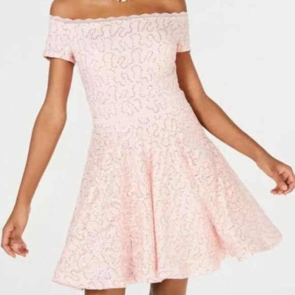 B Darlin Dresses & Skirts - B DARLIN Womens Pink Lined Short Sleeve Short Fit + Flare Dress